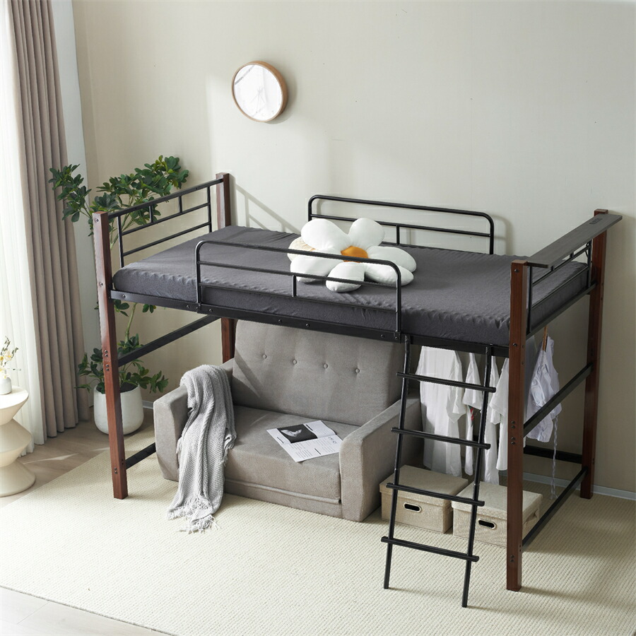 【15%OFF★マラソン×倍ポイント】【高さ140cm】ロフトベッド パイプベッド シングル 耐荷重150kg システムベッド ロータイプ ミドルタイプ 棚 収納 北欧風 大人 一人暮らし ハンガーポール4本付属 送料無料 スチール 耐震 ベッド 子供部屋