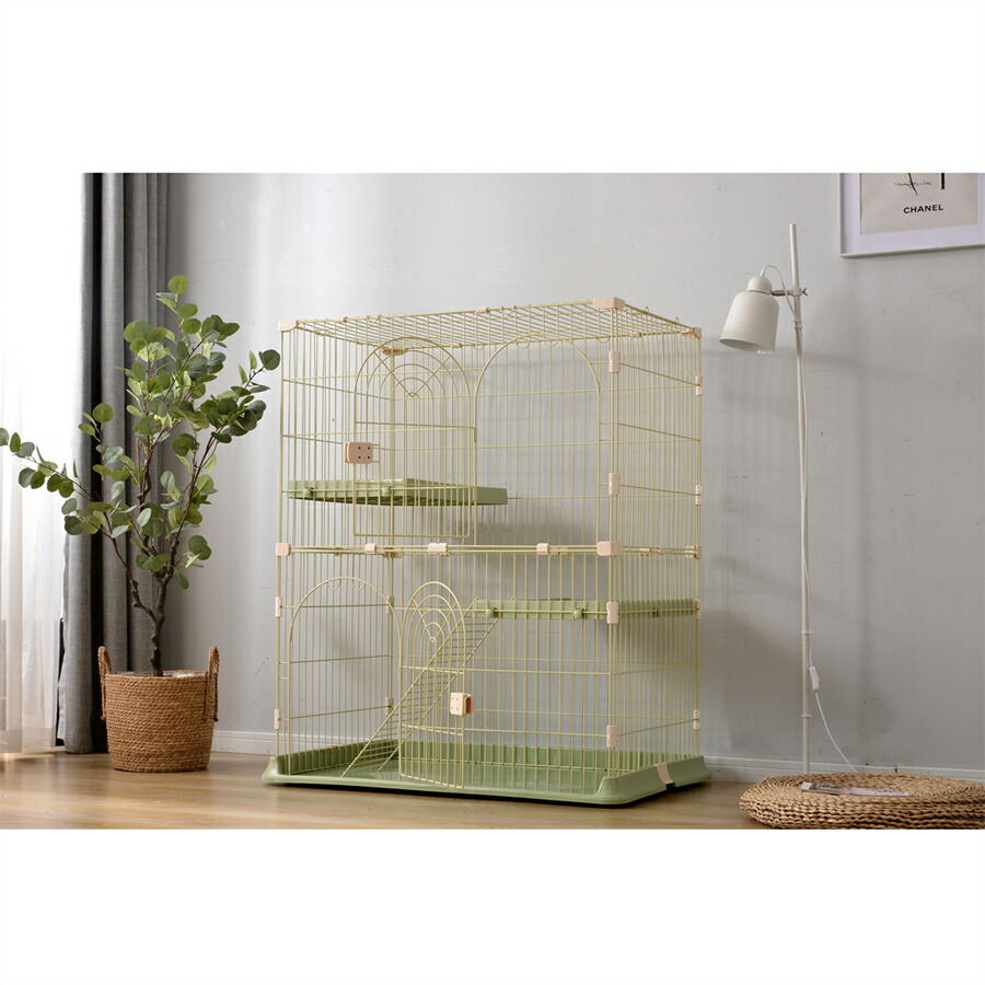 【15%OFF★マラソン×倍ポイント】おしゃれ 猫 ケージ キャットケージ 2段 猫ゲージ おしゃれ キャットハウス ネコ ハウス 多段 留守番 保護 脱走防止 多頭飼いペットケージ【グリーン】【M】