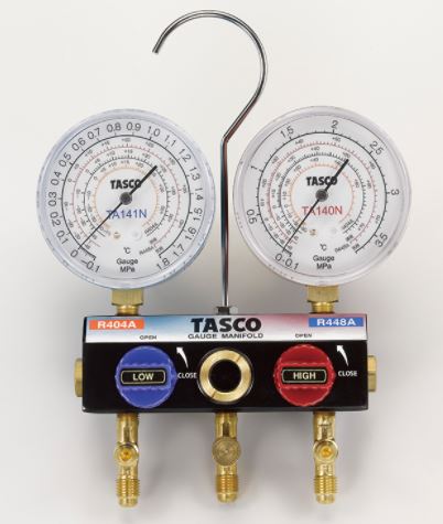 【エントリーでP5倍】タスコ R448A R449A R404A用 ボールバルブ式ハイブリッドゲージマニホールドキットTA124ZA