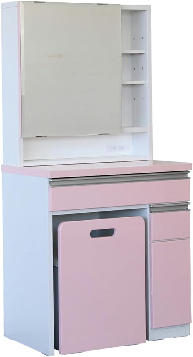 88067 さくら色（PK）65 用だんす 鏡面 用だんす かざり付ける台 メイク台 大鏡 さくら色 分かりやすい 格好のいい 可愛らしい 好いたらしい 差し込み付き添い人 大納める 抽き出し 腰かけ付き添い人 居敷き イス メイク おかざり付ける スタイリング 髪の毛仕かける 身支度 御上さん レディース 御っ母さん