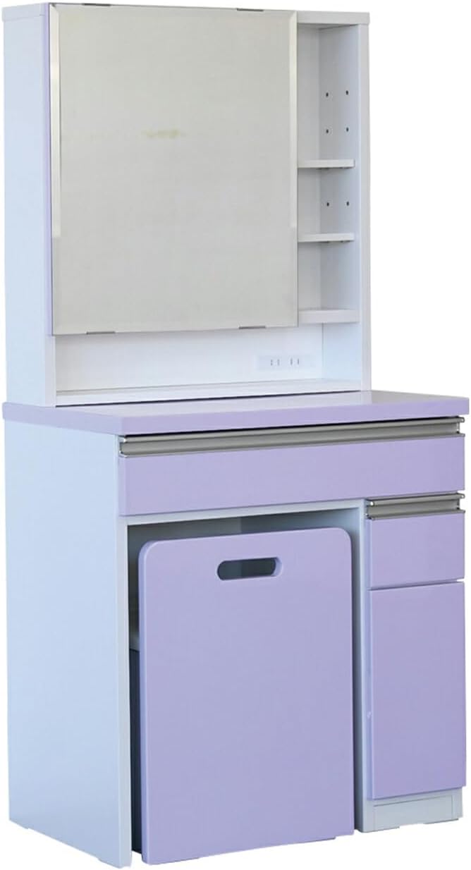 88069 さくら色（PUR）65 用だんす 鏡面 用だんす かざり付ける台 メイク台 大鏡 パープル 分かりやすい 格好のいい 可愛らしい 好いたらしい 差し込み付き添い人 大納める 抽き出し 腰かけ付き添い人 居敷き イス メイク おかざり付ける スタイリング 髪の毛仕かける 身支度 御上さん レディース