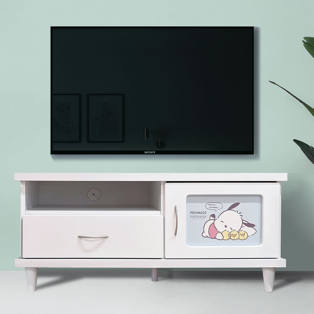 キャンバス ポチャッコ | ぽちゃっこ 幅101.5cm テレビボード POCHACCO 推し活グッズ 収納 【 サンリオ 日本製 完成品 完成品 おしゃれ 北欧 ラック 飾り棚 本棚 リビングボード テレビ台 TV台 キャラクター グッズ 幅105ｃｍ