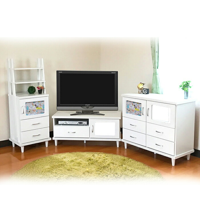 キャンバス ハローキティ | ３点セット キティ家具 キャビネット&シェルフ&テレビボード 【 大人 完成品 収納棚 扉付き おしゃれ 収納 日本製 国産 白 きてぃちゃん ホワイト チェスト リビング キャビネット 棚 ラック 引き出し サンリオ