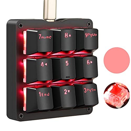 Mr Koolertron片手マクロメカニカルキーボード 9キーフルプログラム可能ゲーミングキーボード Ledバックライト Osuに適用 ももいろ カスタマイズ可能小型キーボード 赤軸ブラック桃ライト 輝い カスタマイズ可能小型キーボード