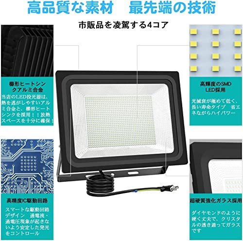 MR:KIWEN led投光器 200W 省エネ 薄型 IP66 作業灯 防水 100V対応 ...