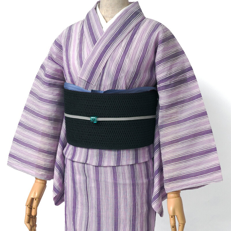 【10%OFFクーポン対象】着物 単衣 小千谷縮 縞 ストライプ 藤 紫 麻 苧麻 上布 上品 街着 夏 浴衣 レディース カジュアル 女性用 仕立上がり 日本製 洗える 速乾 オーガニックラミー|dear-japan 店