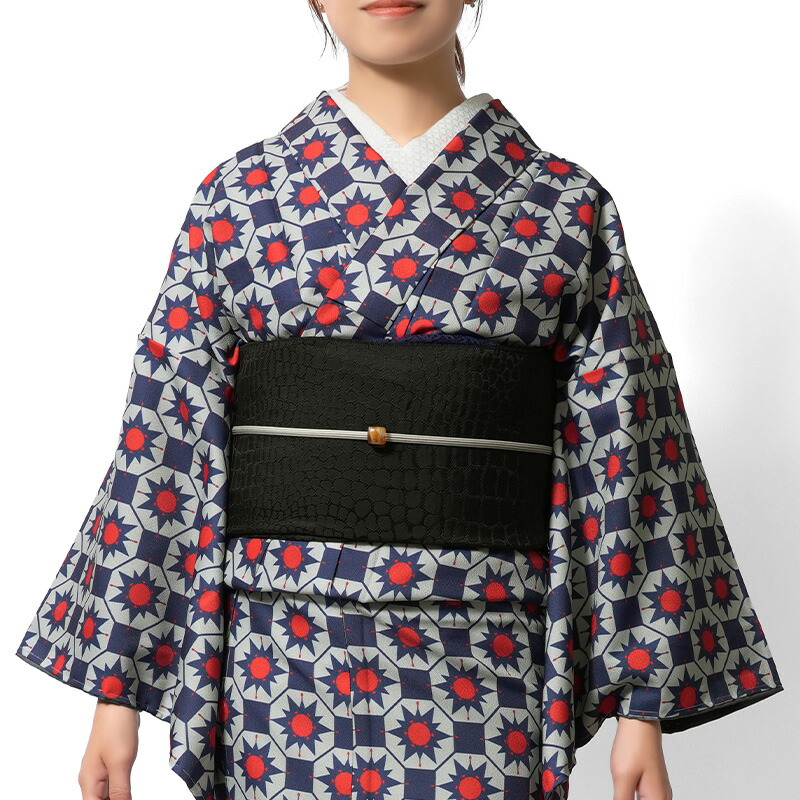 着物 袷 洗える 幾何学 グレー 赤 紺 スタイリッシュ モダン レトロ 仕立て上がり 単品 カジュアル レディース ポリエステル 7,326円
