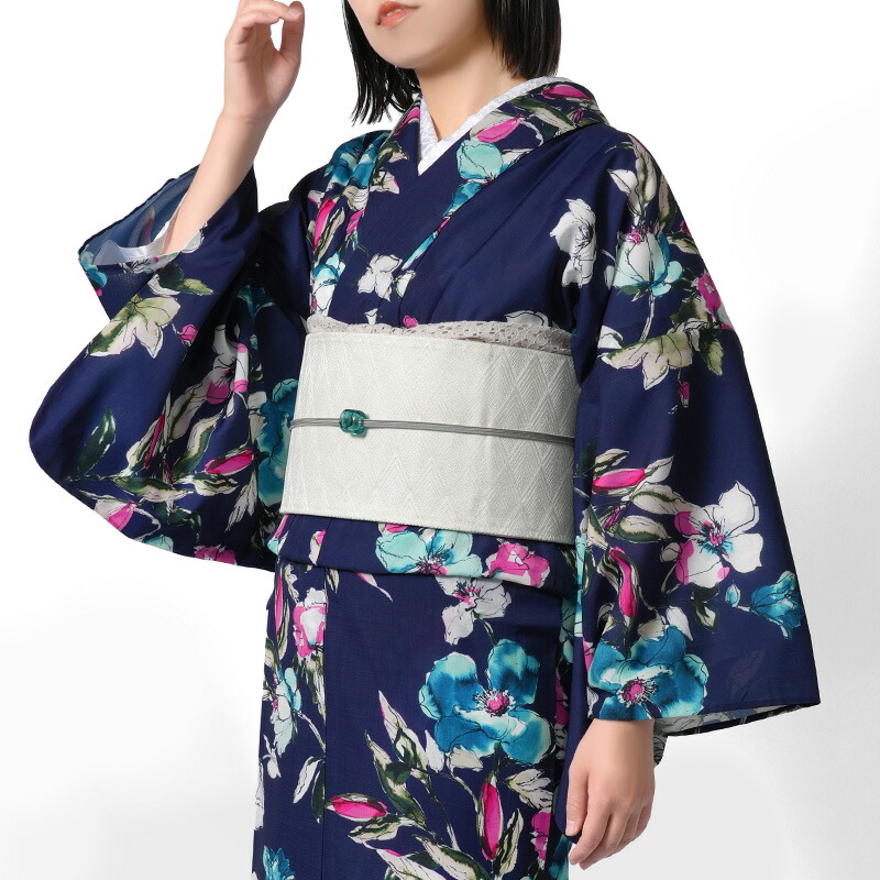 【7%OFFクーポン】着物 セオアルファ 単衣 ボタニカルアート 紺 ピンク 青 モダン 花柄 仕立て上がり 単品 カジュアル レディース ポリエステル 春 夏 秋｜dear-japan 店