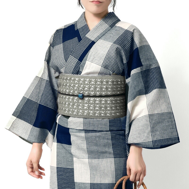 楽天市場】浴衣 綿麻 先染め ブロックチェック ネイビー 紺 ベージュ