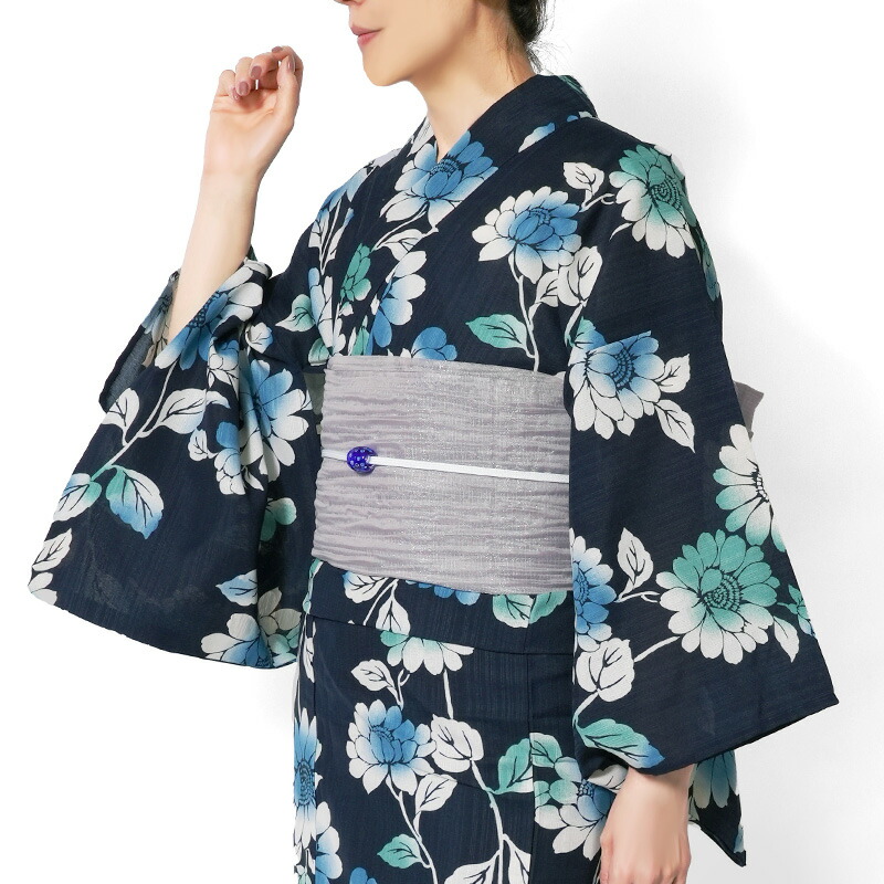 【MAX3000円OFFクーポン】浴衣 向日葵 紺 グラデーション 注染風 花 ひまわり 注染風 ポリエステル アイロンレス 古典柄 レディース レトロ モダン 上品 女性用 仕立上がり 単品 30代 40代 50代 djom 9,804円