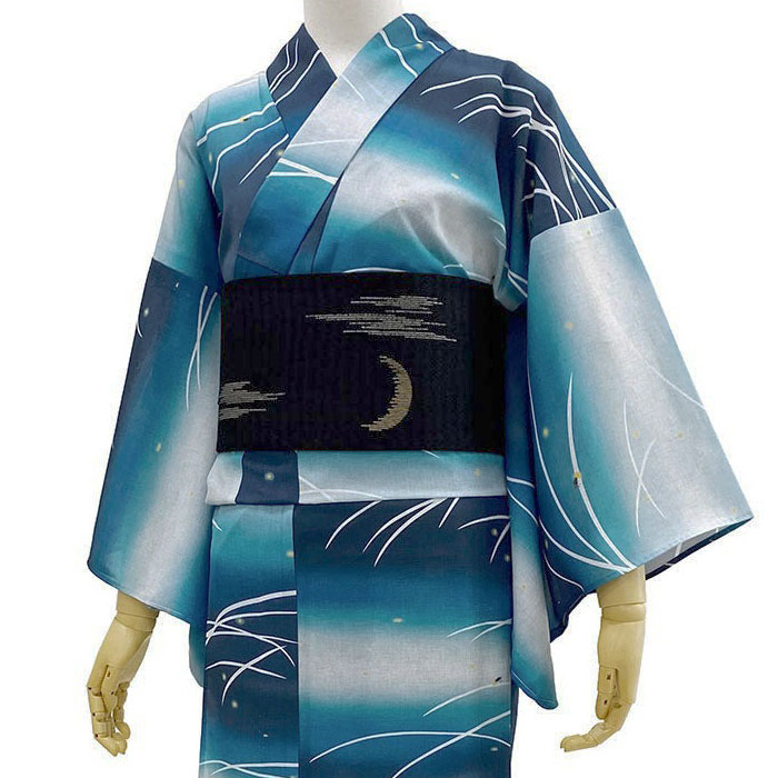 Y3402◆撫松庵謹製 セオアルファ 薄物 絵羽浴衣 付下げ 洗える夏着物 撫松庵 [ 洗える 浴衣 ] 波に千鳥（コン/109-337-072-78）ゆかた