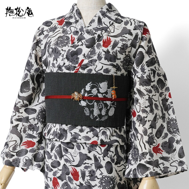 【10%OFFクーポン対象】撫松庵 浴衣 妖怪シルエット オフ白 グレー オバケ アマビエ セオアルファ 単衣 夏着物 個性的 仕立て上がり 単品 30代 40代 50代｜dear-japan 店