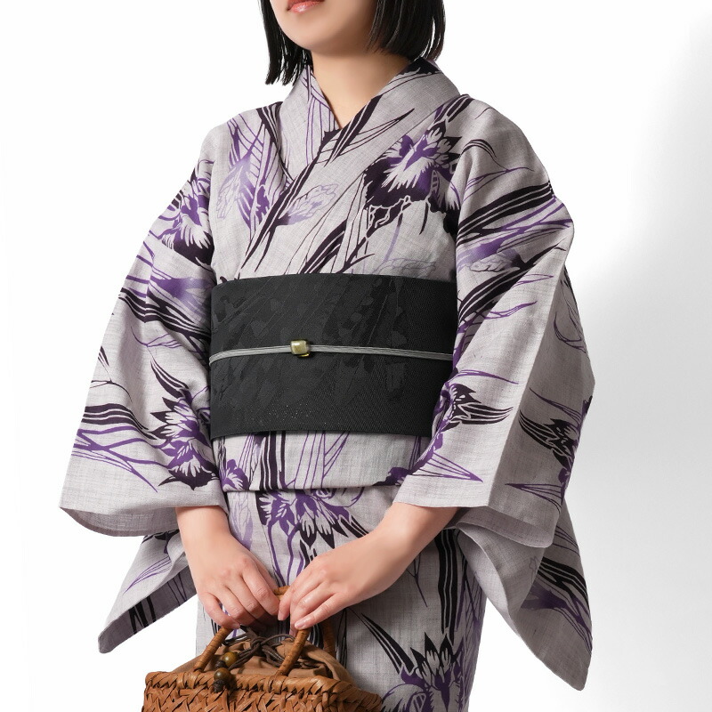 浴衣 注染 綿麻 薄紫に菖蒲 あやめ 古典柄 レディース 仕立上がり 単品 日本製 夏着物