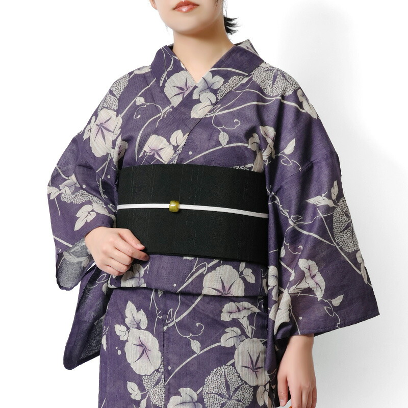 【20%OFFクーポン対象】浴衣 綿麻 アサガオ 紫 藤 生成り 花 古典柄 あさがお シック レトロ レディース 20代 30代 40代 50代 夏着物 単品 浴衣セット 兵児帯 女性用 朝顔|dear-japan 店