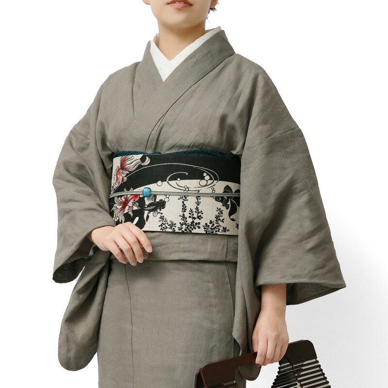【10%OFFクーポン対象】着物 麻 単衣 カーキグレー リネンダンガリー 無地 レディース 夏着物 浴衣 女性用 仕立上がり 日本製|dear-japan 店