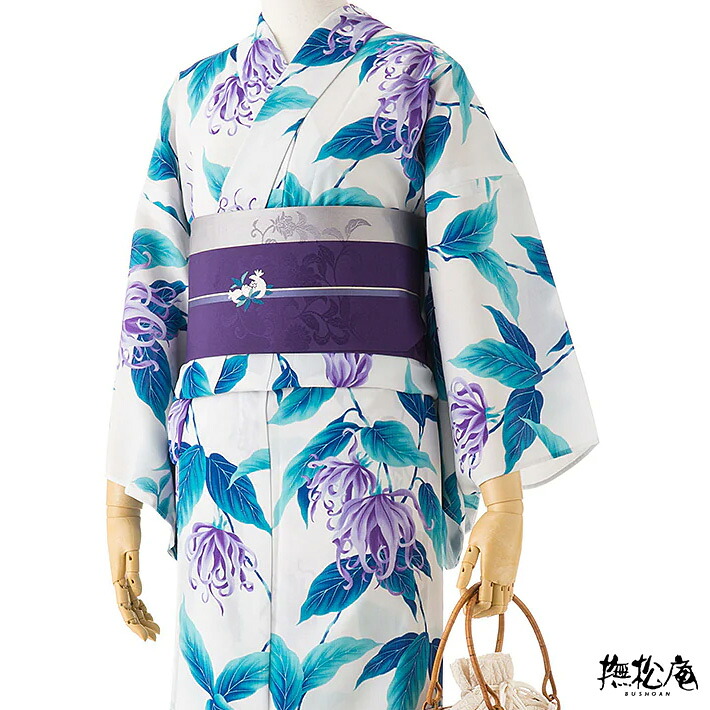 【7%OFFクーポン】撫松庵 浴衣 イランイラン 青 紫 オフ白 セオアルファ 花 エキゾチック 単衣 夏着物 仕立て上がり 単品 レディース 女性用 レトロ モダン 葡萄｜dear-japan 店 34,320円