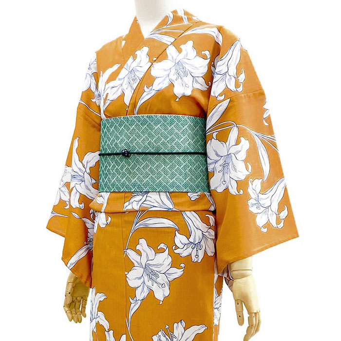 【7%OFFクーポン】撫松庵 アウトラインリリー オレンジ 花 百合 セオアルファ 単衣 夏着物 浴衣 仕立て上がり 単品 レディース 女性用 エレガント シック レトロ モダン 30代 40代 50代|dear-japan 店