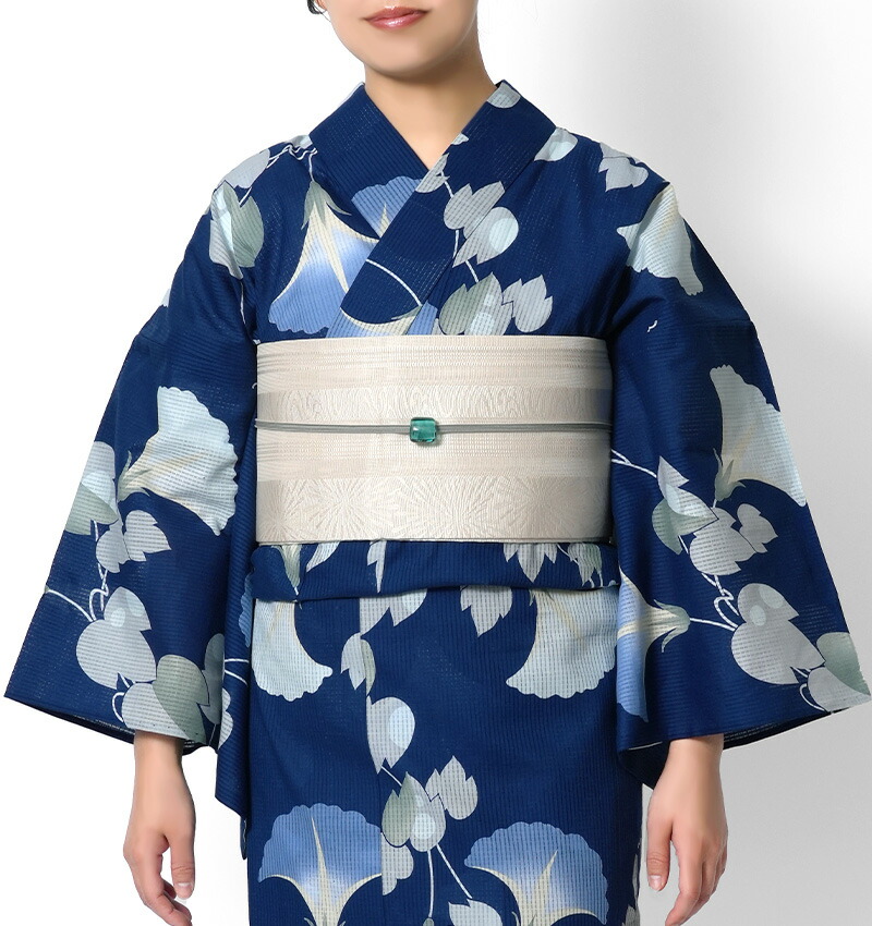 浴衣 芸艸堂 綿絽 朝顔 紺 青 アサガオ 花 UNSODO ブランド 古典柄 モダン レトロ レディース 女性用 上品 仕立上がり 単品 夏着物 ゆかた
