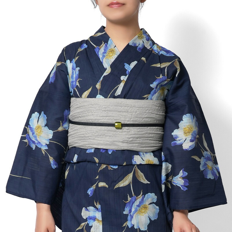 【30%OFFクーポン対象】浴衣 ブルーフラワー ネイビー 青 紺 花 レディース 10代 20代 30代 40代 50代 仕立上がり 単品 兵児帯 浴衣セット|dear-japan 店
