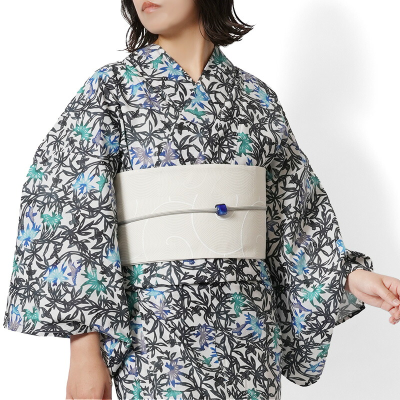 【MAX3000円OFFクーポン】浴衣 紅型風 小鳥 笹藪 青 緑 古典柄 レディース 仕立上がり 単品 兵児帯 浴衣セット 8,023円