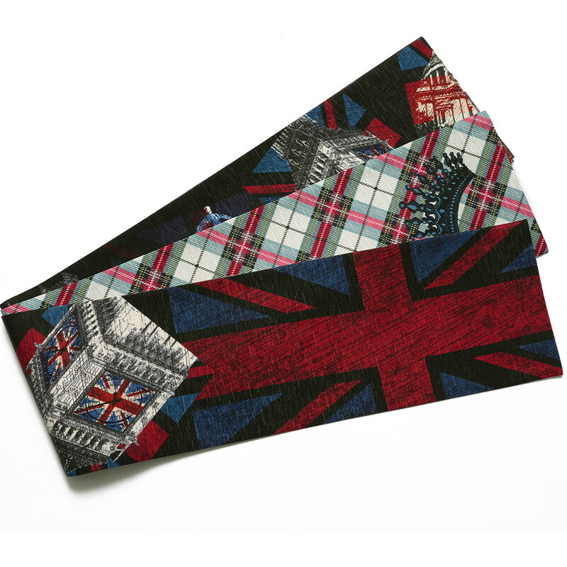 【MAX10000円OFFクーポン】半幅帯 WAKKA LONDON ロンドン ユニオンジャック 王冠 タータン チェック ネイビー 赤 アイボリー イギリス ヨーロッパ パンク ロック 正絹 リバーシブル 長尺
