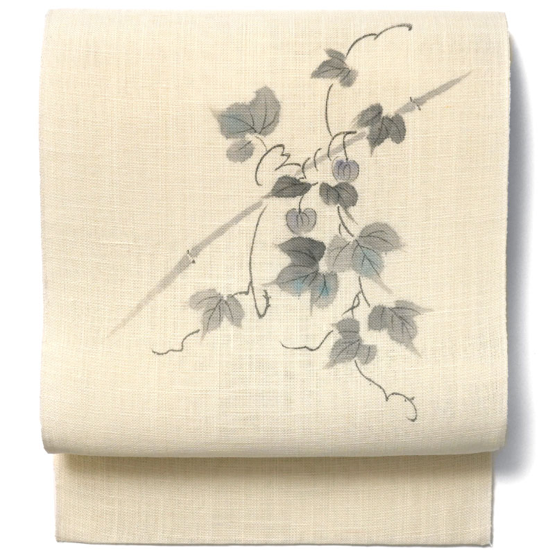 【20%OFFクーポン対象】京袋帯 麻 瓜 ベージュ 生成 夏 植物 ナチュラル 夏帯 お太鼓 一重太鼓｜dear-japan 店