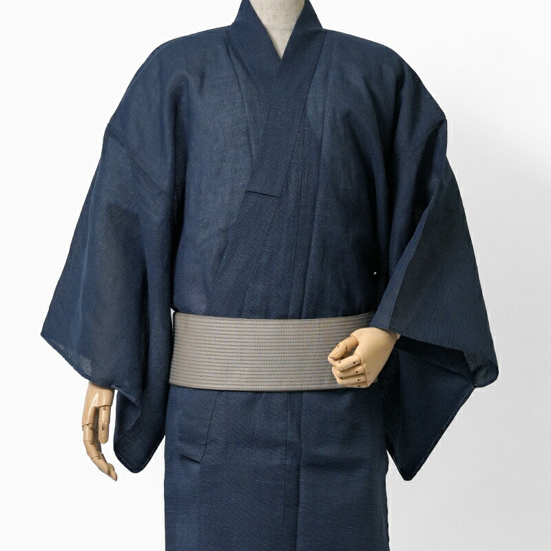 【10%OFFクーポン対象】浴衣 メンズ 十字絣 ネイビー 紺 先染め 綿麻 着物 単品 カジュアル|dear-japan 店
