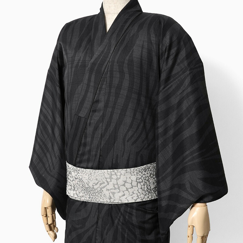 【MAX3000円OFFクーポン】浴衣 メンズ 吸水速乾 ゼブラ 黒 グレー モノトーン アニマル柄 着物 単品 カジュアル