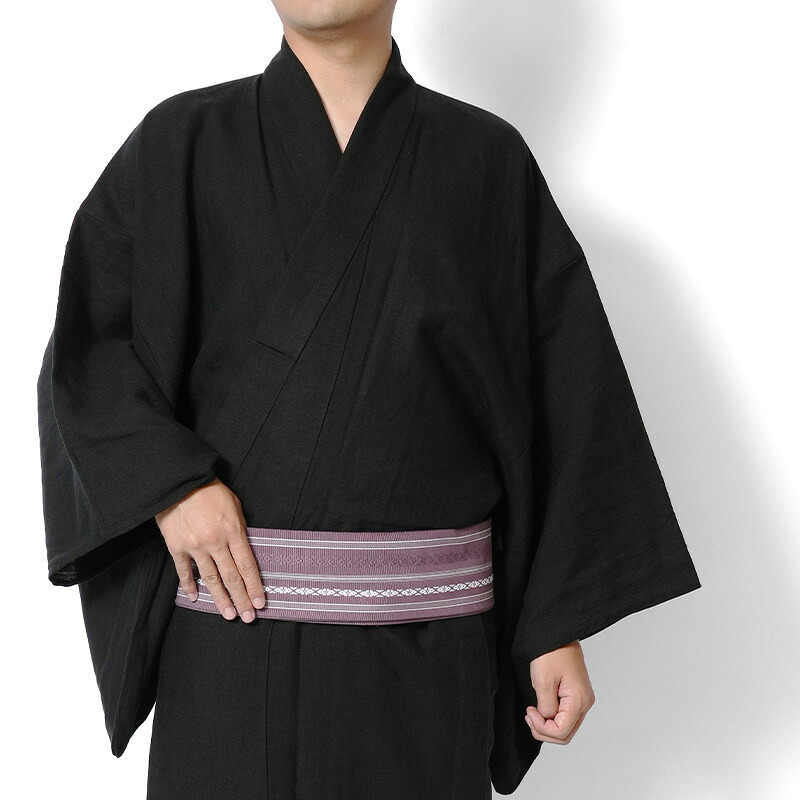 【7%OFFクーポン】着物 メンズ 麻 リネンダンガリー 単衣 黒 無地 夏着物 浴衣 洗える着物 単品 男性 春 秋 夏 日本製｜dear-japan 店 35,750円