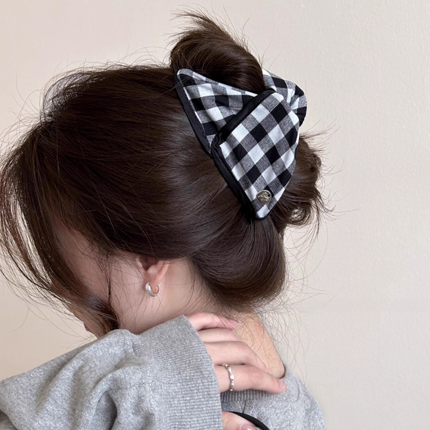 ぽぴー様　チェック柄　ヘアクリップ　バンス　バンズクリップ　ヘアアクセサリー チェック柄バンスクリップ ヘアアクセサリー 41×81mm（1ヶ