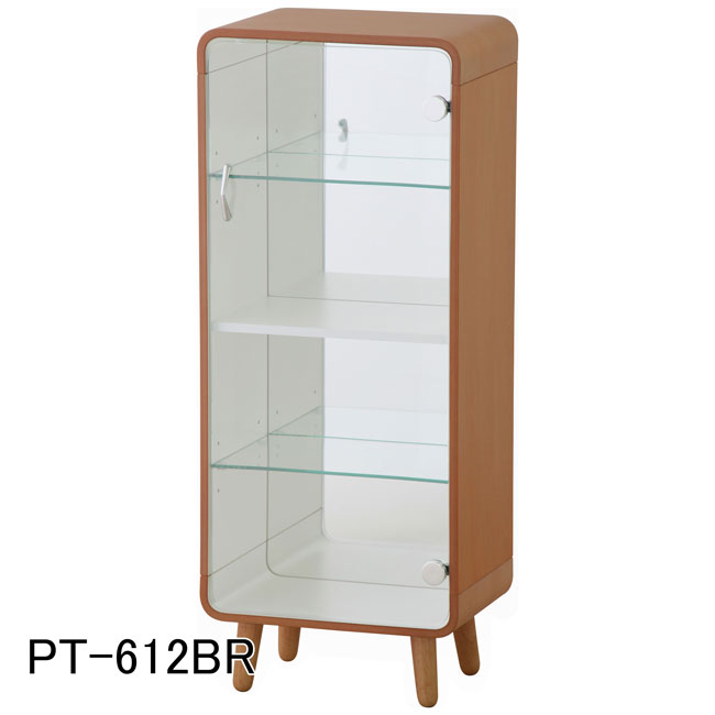 コレクションシェルフL ブラウン ガラスドアつき棚 一人暮らし家具 北欧風 シンプル家具　新生活　キッチン雑貨 PT-611NA｜Dearpalee