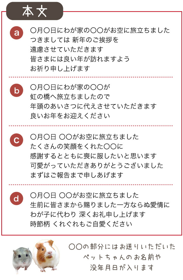 市場 ペット セット ハガキ 喪中はがき 印刷 ペット用 メッセージ 名入れ無料 10枚 喪中 ネコポス対応 手紙 葉書 写真入り お名前