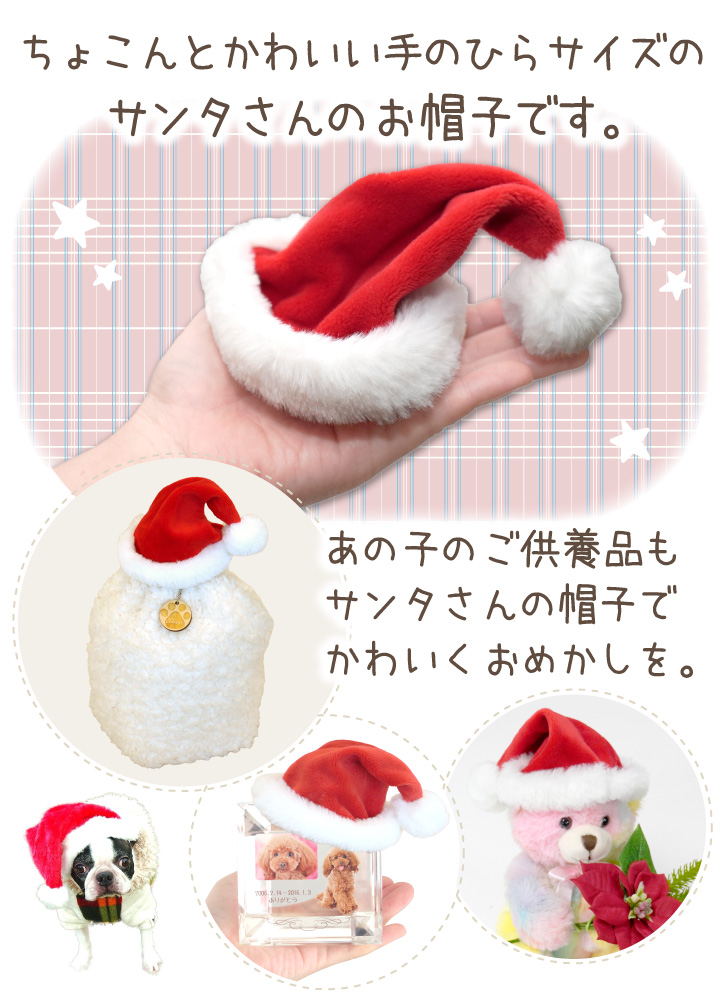 ペット仏具 かわいい サンタさんのミニぼうし お供えに 帽子 ペット お供え物 クリスマス メモリアルグッズ 冬のお供え