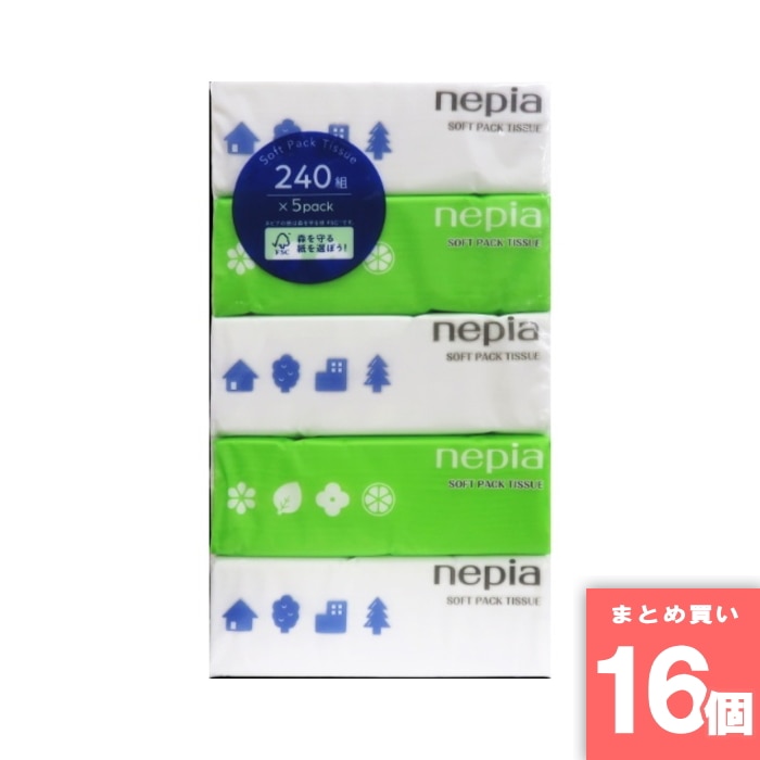 王子ネピア [取寄10][まとめ買い]【16個セット】ネピア ソフトパックティッシュ240W×5P [4901121635088] 7,100円
