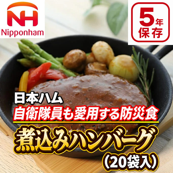 日本ハム 防災食 煮込みハンバーグ(20袋入) 2026 ギフト 備蓄 食料 備蓄食 保存食 美味しい 保存食品 おかず 12000円 送料無料 食品 [直送商品]