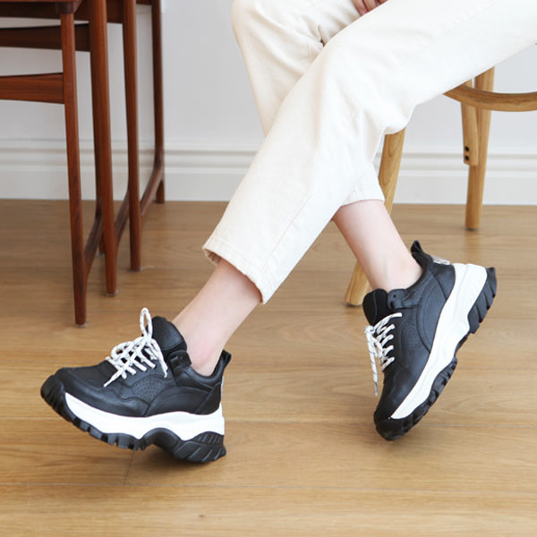 楽天市場 ダッドスニーカー レディース 牛革 厚底 ダッドシューズ 黒 ブラック ベージュ 婦人靴 シューズ スニーカー スリッポン ぺたんこ シンプル Deciliter