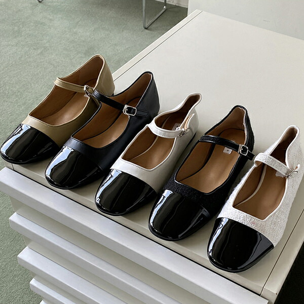 バレーシューズ パンプス キャップトゥ フロントストラップ 滑っこい レディース 平べったい 黒 白 黒いこと ベージュ 白いこと ツィード 一方ならずない 靴 亭主もち靴 韓国 レディース靴-バレエシューズ