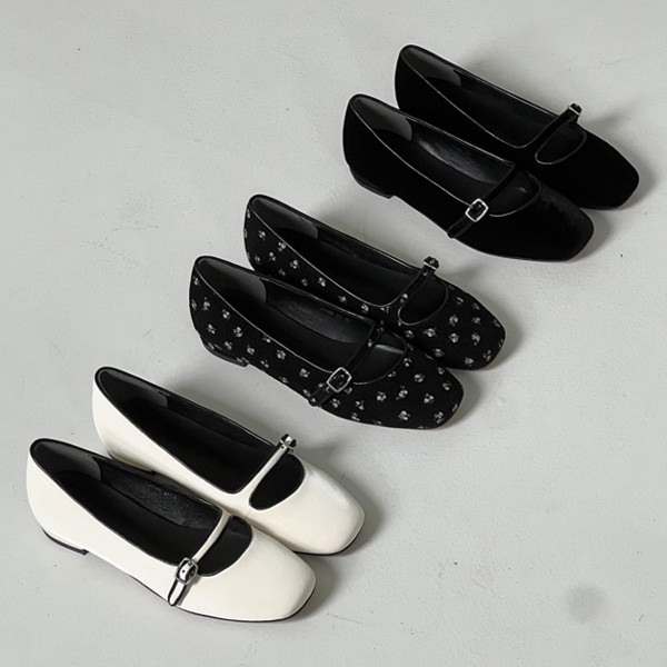 バレーシューズ パンプス フロントストラップ 滑っこい レディース 平べったい ペタンコ 黒 黒いこと お花 象牙色 歩き分かりやすい 一方ならずない 靴 亭主もち靴 韓国 その他-靴