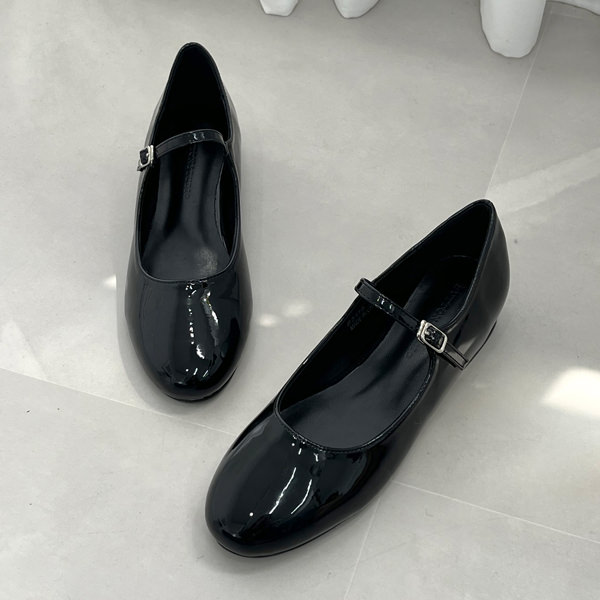 バレーシューズ パンプス フロントストラップ エナメル 滑っこい レディース 平べったい 黒 黒いこと 歩き分かりやすい 心地好い 分かりやすい 靴 亭主もち靴 韓国 その他-レディース靴
