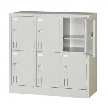 多人数ロッカー 南京錠掛金具付取手タイプ 6人用 3列2段 ニューグレー COM-SHG6B 家具/収納 オフィス収納