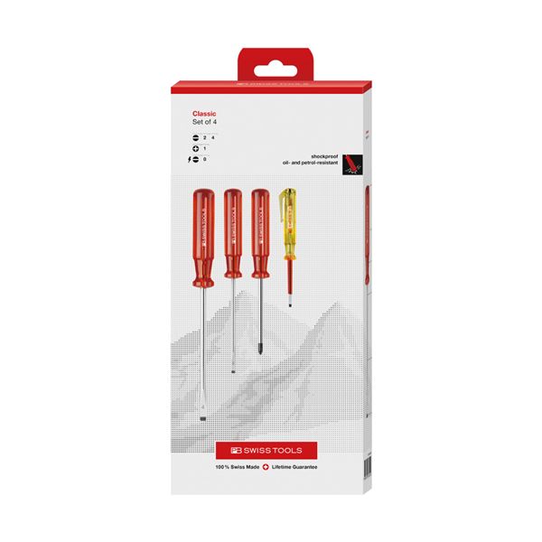 PB SWISS TOOLS ピービースイスツールズ 4本組 クラシックハンドル ドライバーセット マイナス・プラス ペーパーボックス入 1530.CBB