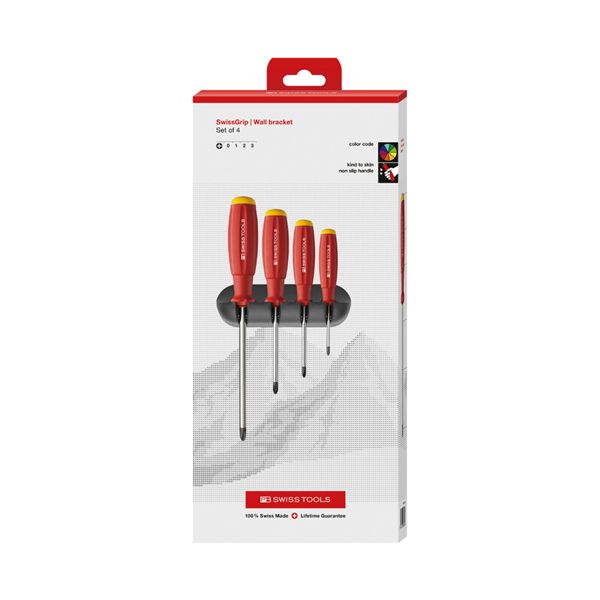 PB SWISS TOOLS ピービースイスツールズ 4本組 スイスグリップ プラスドライバーセット ホルダー付 ペーパーボックス入 8242.CBB
