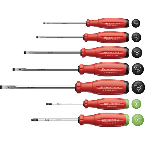 PB SWISS TOOLS ピービースイスツールズ 7本組 スイスグリップEVO (PZ・マイナス)ドライバーセット 38253 工具 ツール DIY