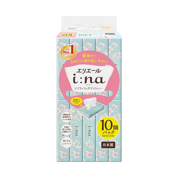 （まとめ） 大王製紙エリエール i：na（イーナ）ソフトパックティシュー 150組／個 1パック（10個） 【×10セット】
