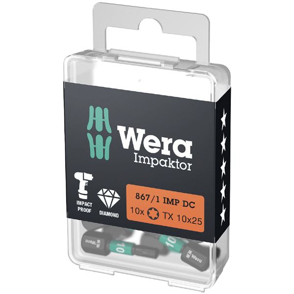 WERA ヴェラ 10本入 差込6.35mm インパクトドライバー用 トルクスドライバービット 刃先サイズT10 全長25mm 057628 工具 ツール