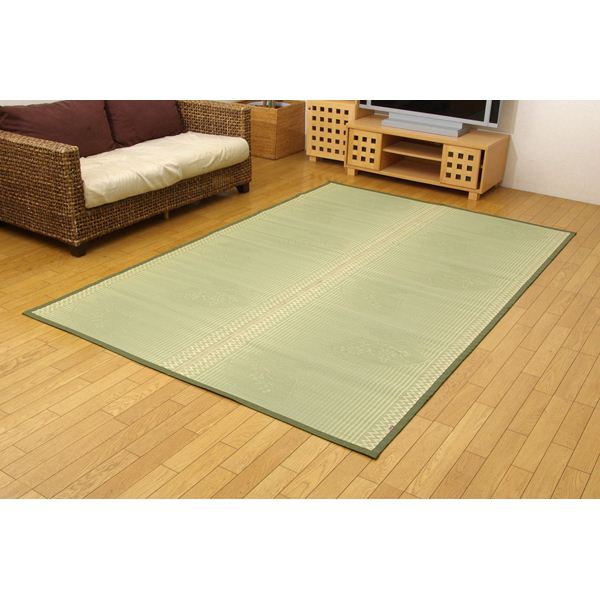 い草 花ござ/ラグマット 【江戸間3畳 約174&times;261cm】 日本製 抗菌 防臭 調湿機能 消臭 耐久性抜群 〔リビング ダイニング〕【代引不可】｜DECO MAISON