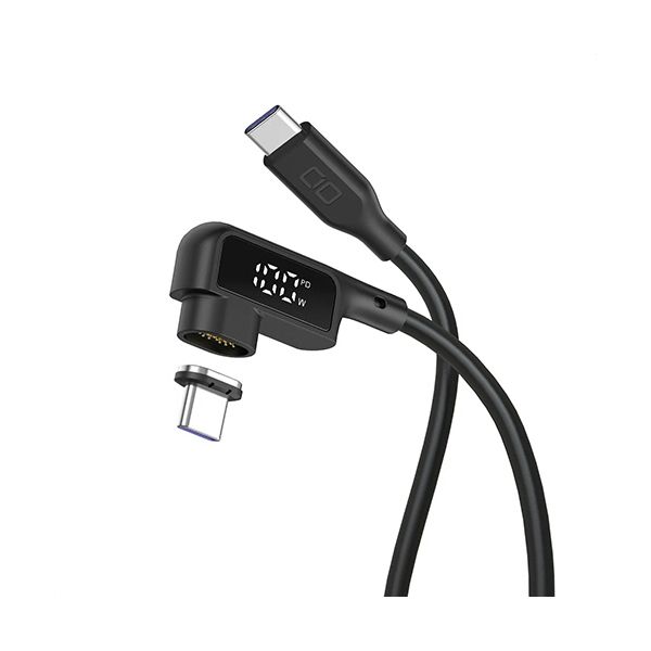 （まとめ） CIO ディスプレイ表示付きL字型マグネットシリコンケーブル CtoC 100W 0.5m ブラック CIO-SLLMG-SC-CC05-BK1本 【×2セット】