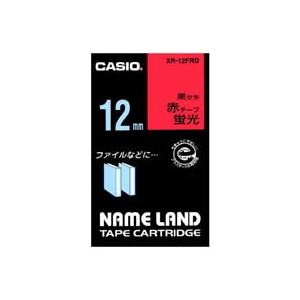 (まとめ)カシオ CASIO 蛍光テープ XR-12FRD 赤に黒文字 12mm【×5セット】