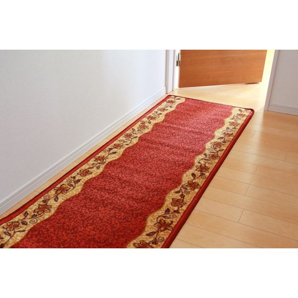 廊下カーペット/ラグマット 【レッド 約67&times;700cm】 洗える 防滑加工 ナイロン100％ 耐久性 防傷 〔玄関 入口 リビング〕【代引不可】｜DECO MAISON