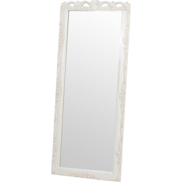 スタンドミラー 全身姿見鏡 約幅70cm アンティークホワイト 木製 彫刻付き ヴィオレッタシリーズ ベッドルーム 寝室【代引不可】|DECO MAISON